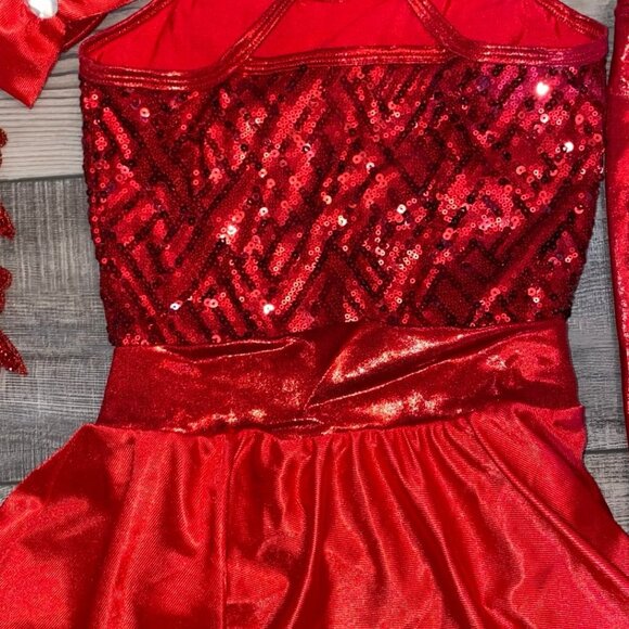 STUNNING CURTAIN CALL 2PC LEOTARD AND HAT RHINESTONE SEQUIN HOLIDAY SET MEDIUM - Picture 3 of 7